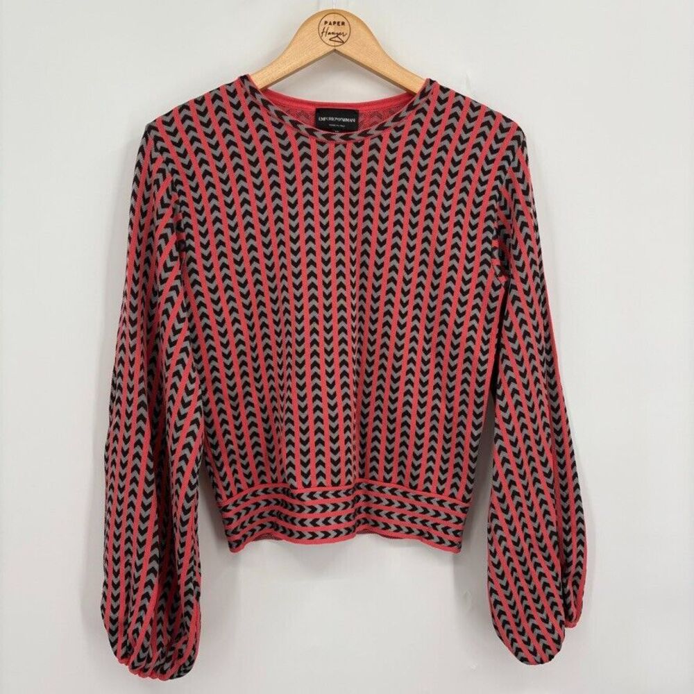 EMPORIO ARMANI Zigzag Striped Knit Sweater Sz Small (40 Italian), Bishop Sleeves